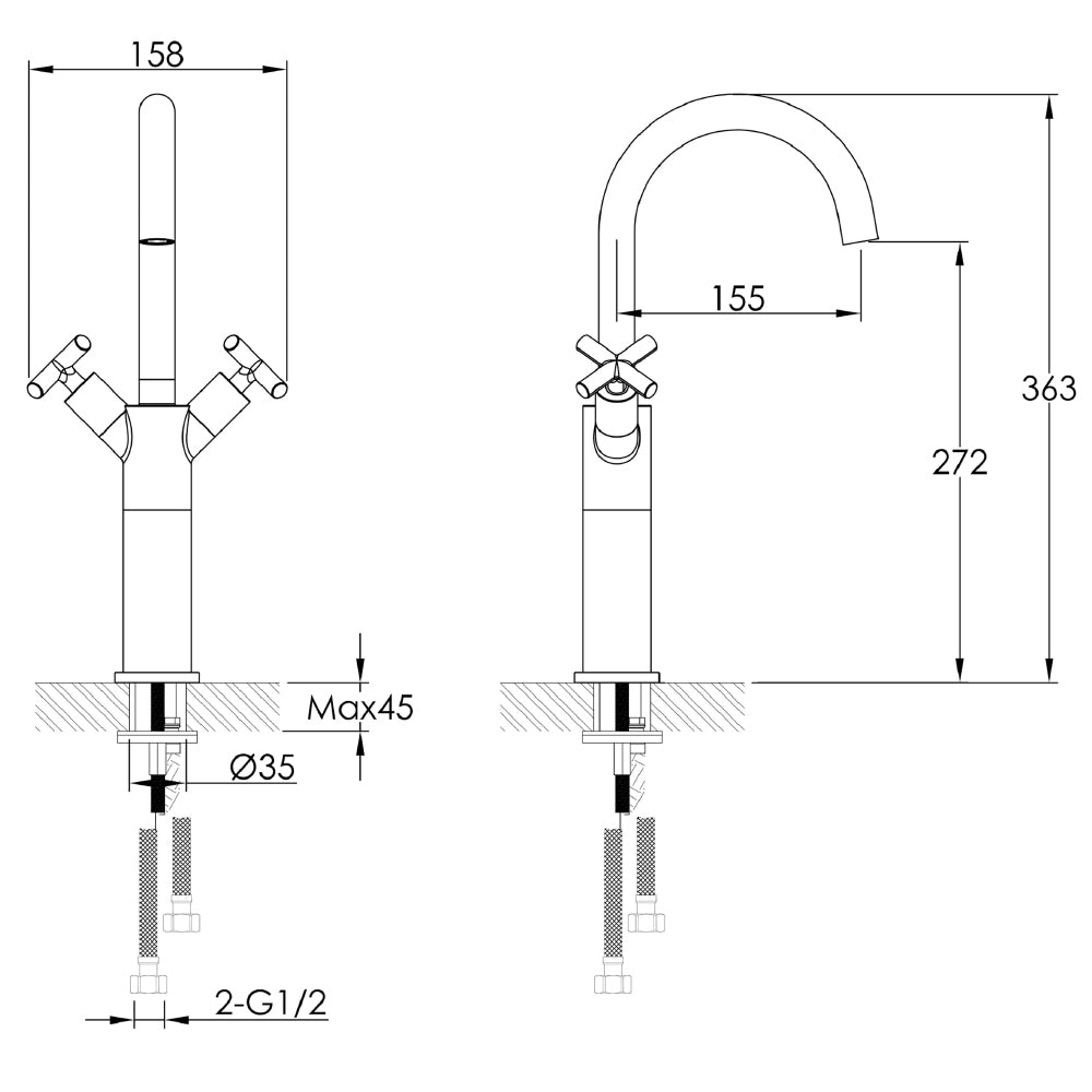Mono Deck Mounted Black Tall Basin Tap with a Swivel Spout