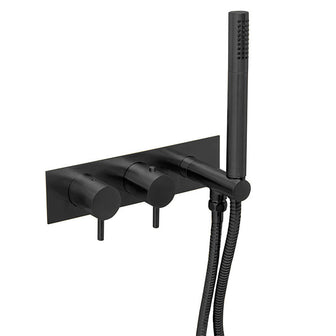 2 Outlet Thermostatic Concealed Shower Valve with Shower Handset & Designer Handle Matt Black-Tapron Main image