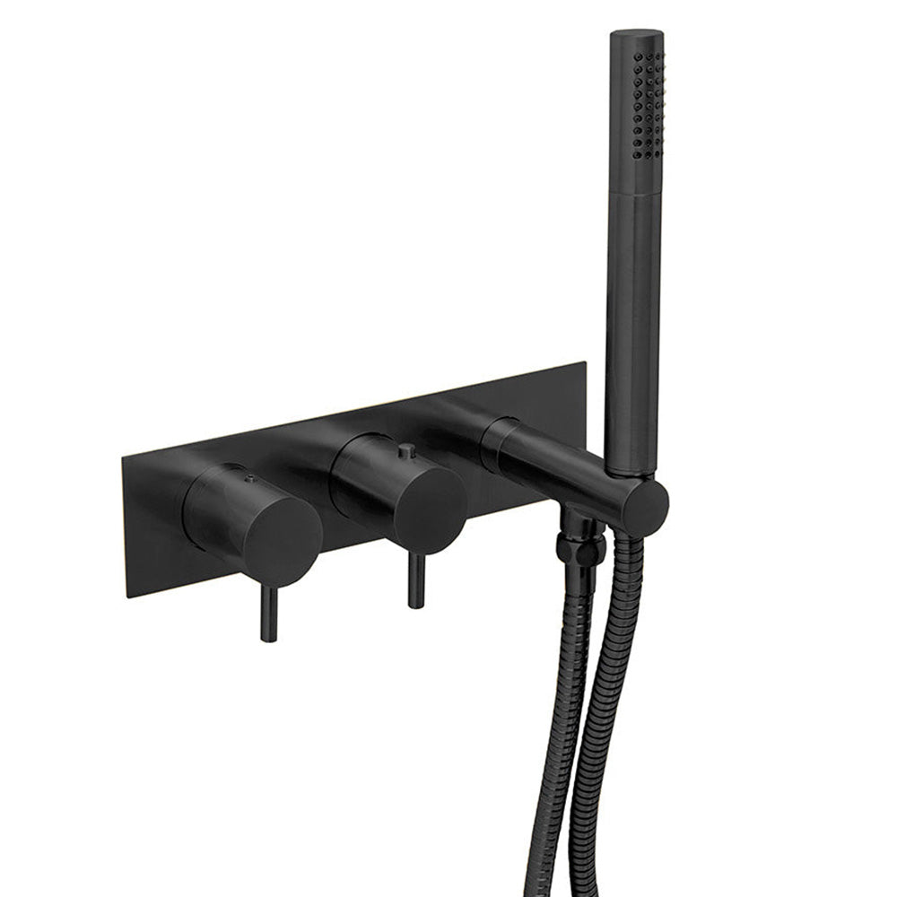 2 Outlet Thermostatic Concealed Shower Valve with Shower Handset & Designer Handle Matt Black-Tapron