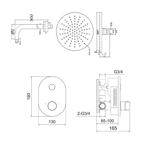 concealed shower sets Technical Drawing