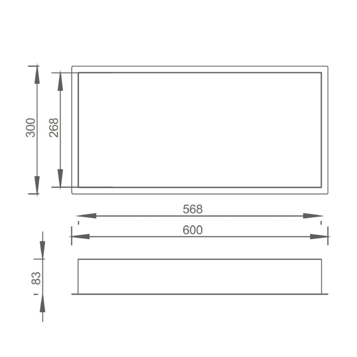 Matt Black Shower Niche 600x300 Technical Drawing
