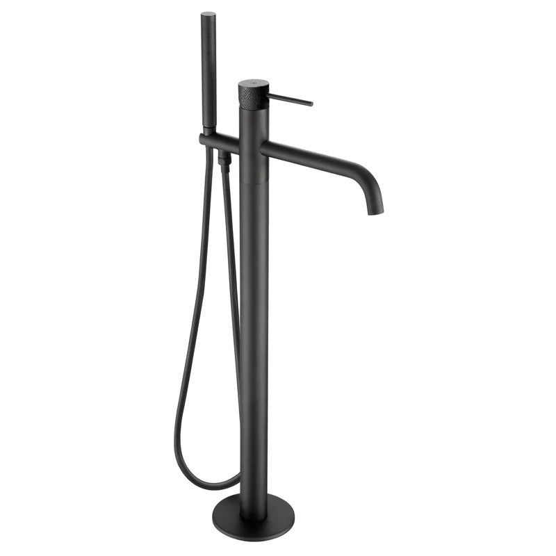 VOS Black Freestanding Bath Shower Mixer Tap with Kit and Designer Handle - Matt Black [DH28534MB]