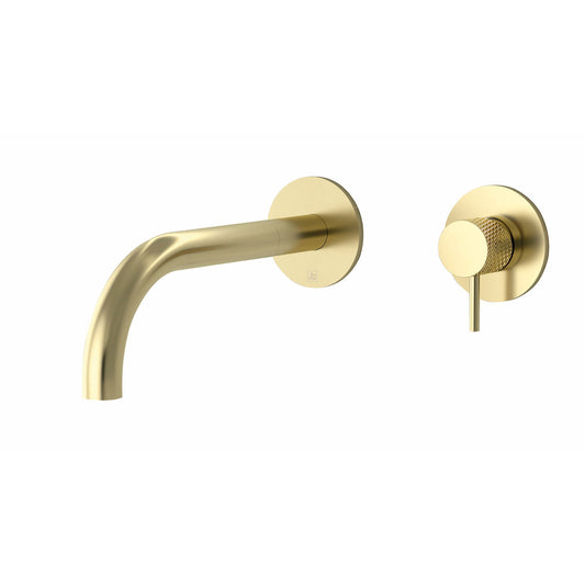 Gold Wall Mounted Basin Mixer Tap with Designer Handle - Brushed Brass-Tapron 1800