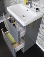 Nova 2 Drawer Floor Standing Vanity Unit with Deep Ceramic Basin in Glossy Grey Finish 