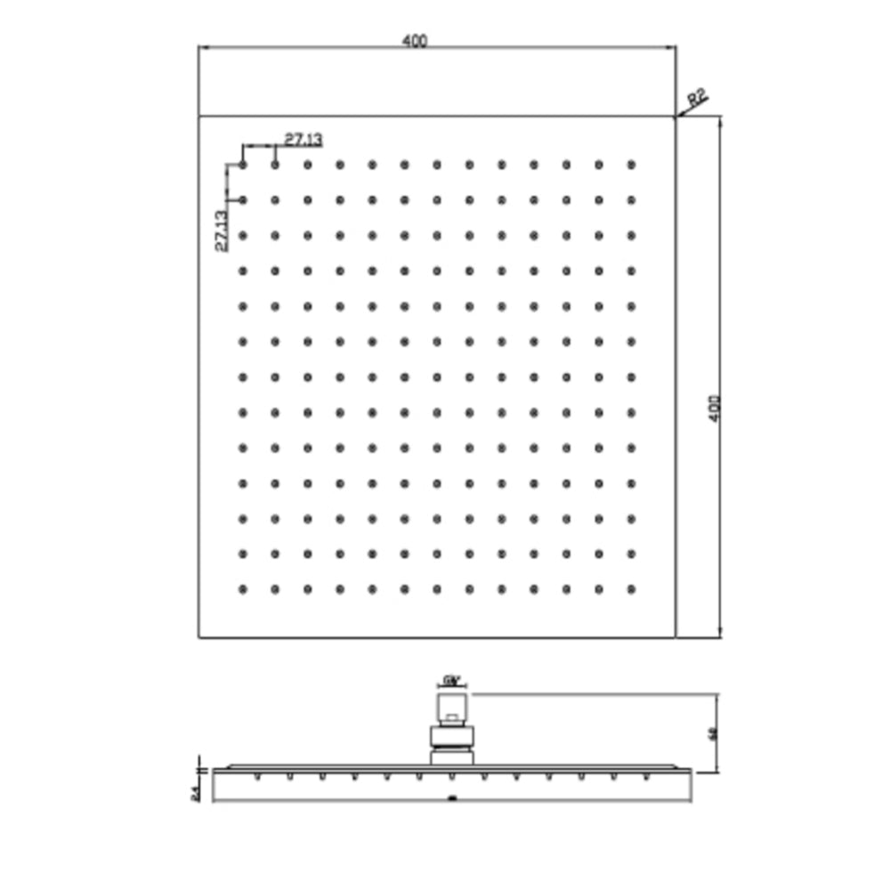 Ultra-Slim Low-Pressure Shower Head Technical Drawing