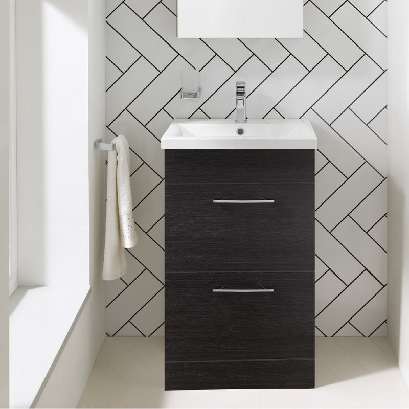 Black Tall Free standing Bathroom Cabinet with Basin [PFS501BK + P500BS]