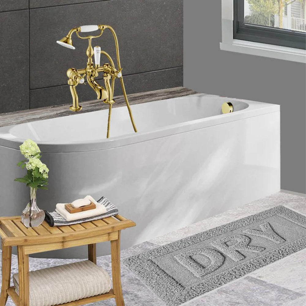 Gold Pinch Deck Mounted Bath Shower Mixer with Kit
