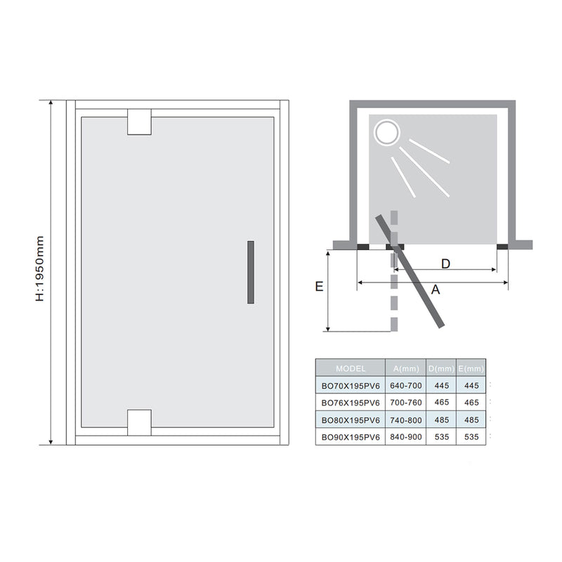 Mara Pivot Shower Doors - Multiple Sizes