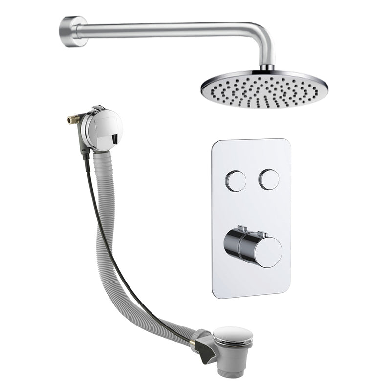 2 Outlet Push Button Thermostatic Shower Valve, Overhead Shower and Overflow Filler