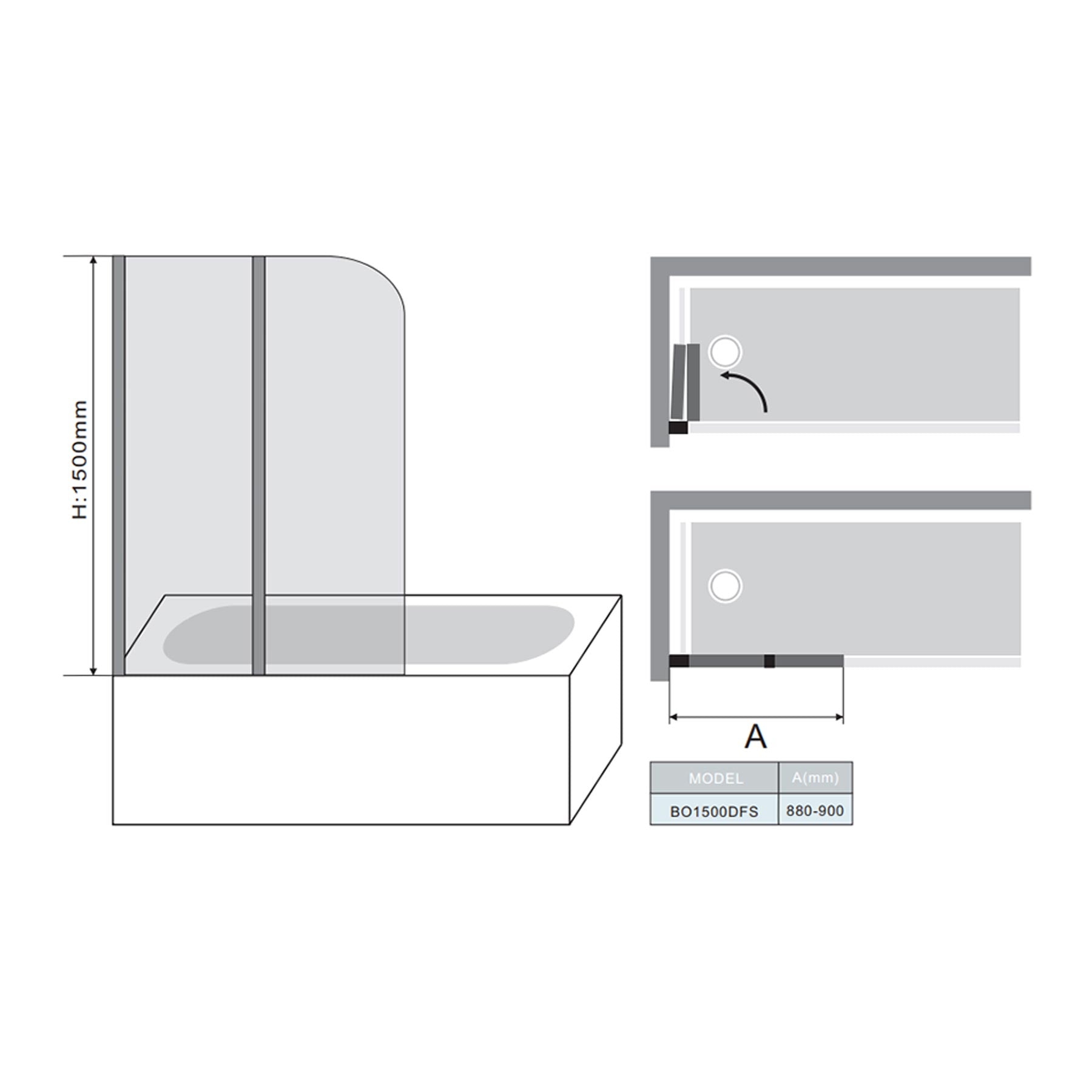 Marina Double-Fold Round Bath Screen - 6mm Glass 