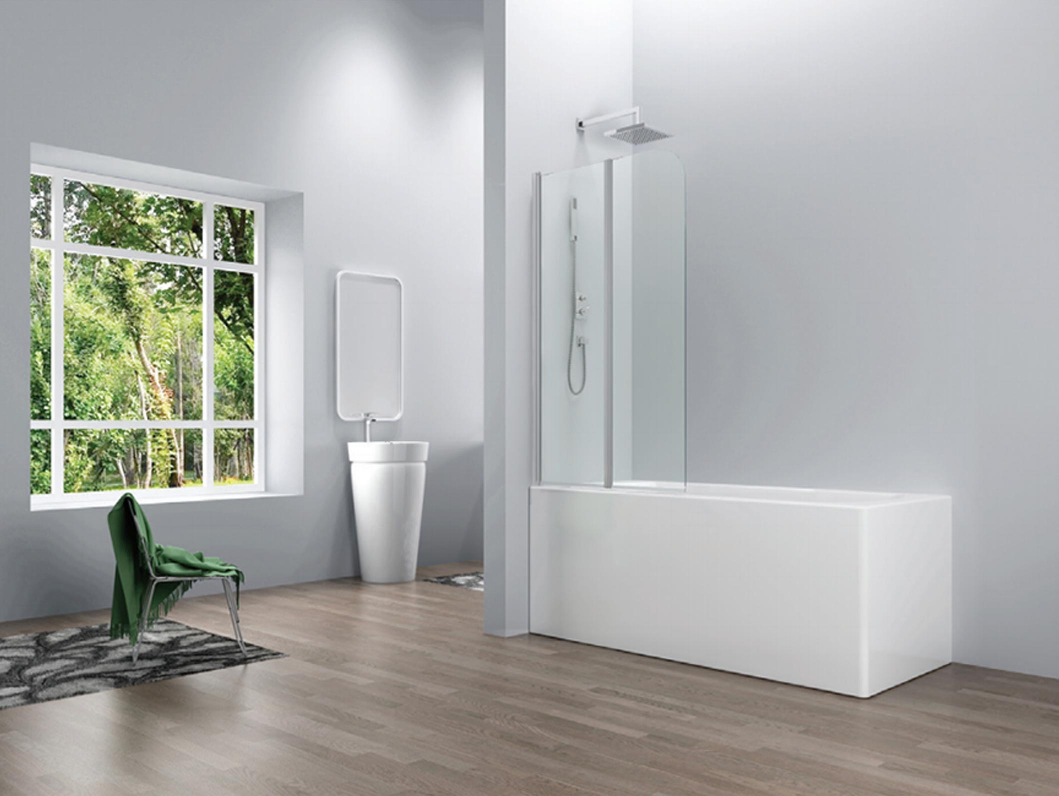 Marina Double-Fold Round Bath Screen - 6mm Glass  Main image