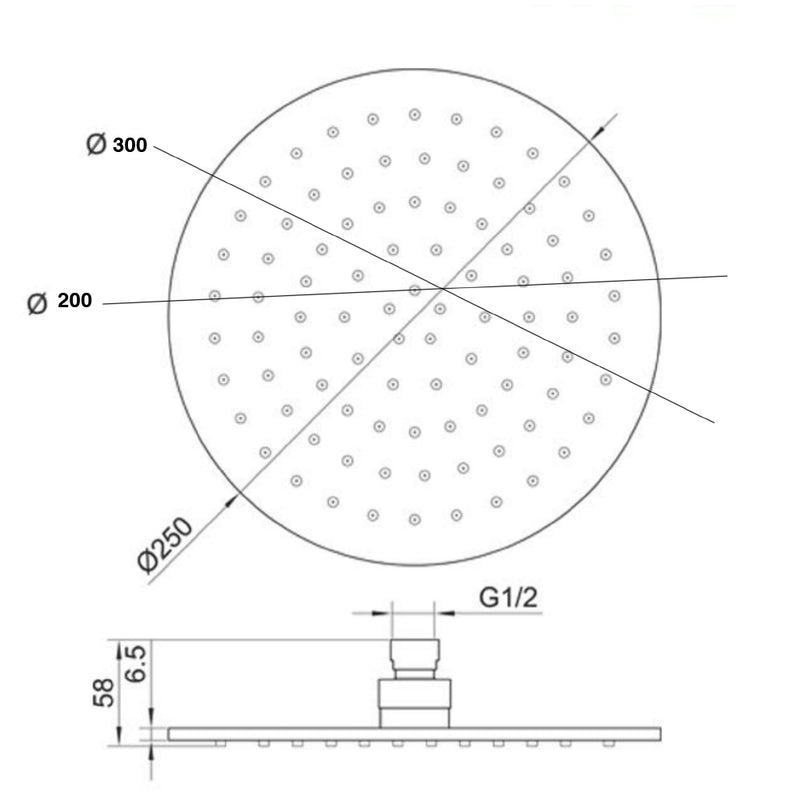 Round Fixed Showerhead Technical Drawing