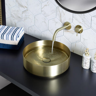 Gold Round Bathroom Countertop Basin - Brushed Brass Finish Secondary image