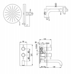 Thermostatic 2 Outlet Concealed Shower Valve  Technical Drawing