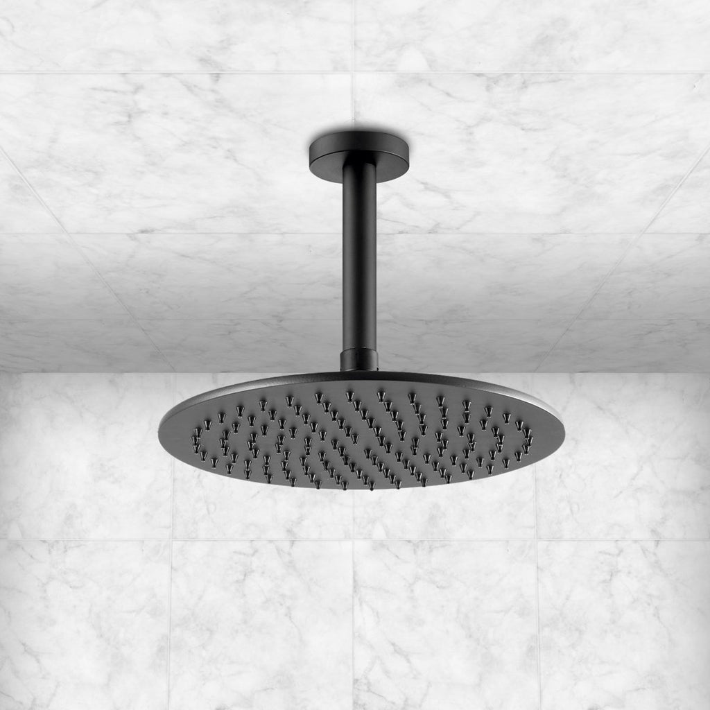 Round 200mm Fixed Shower Head - Matt Black , MP 0.5