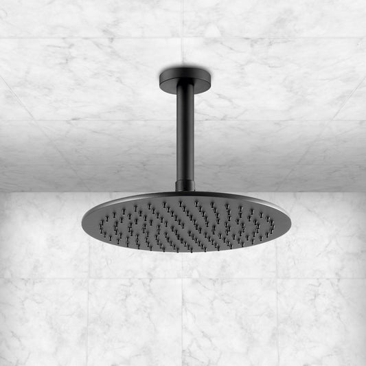 Round 200mm Fixed Shower Head - Matt Black , MP 0.5 1200