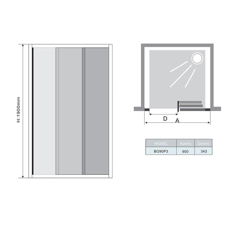 Triple Sliding Shower Door 900mm Wide - 4mm Glass Aluminium Profile Cover
