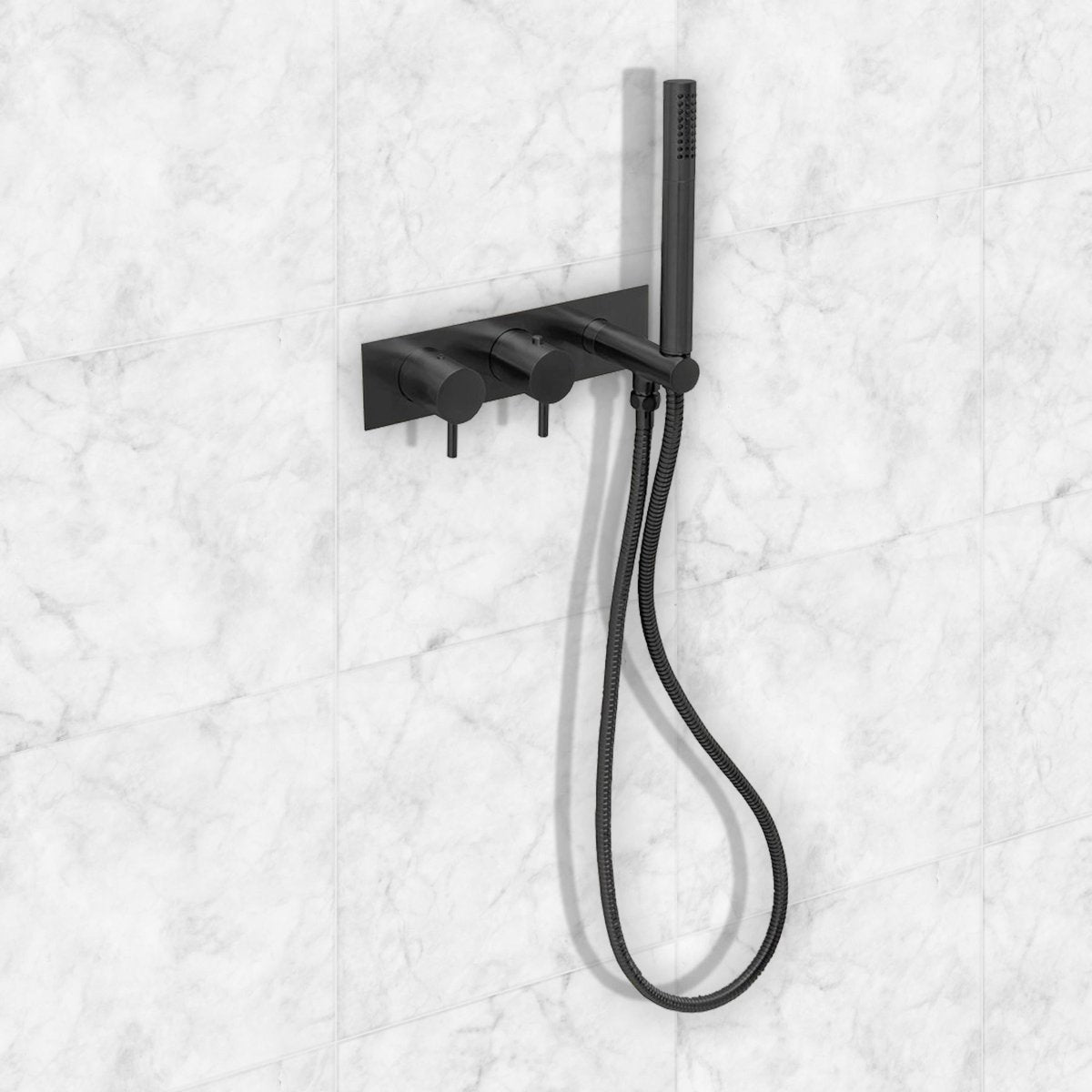 Matt Black Thermostatic Concealed 2 Outlet Shower Valve Designer Handle Secondary image