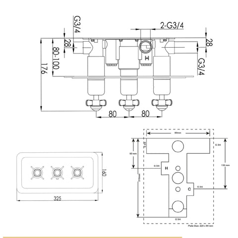 concealed shower mixer valve Technical Drawing -Tapron