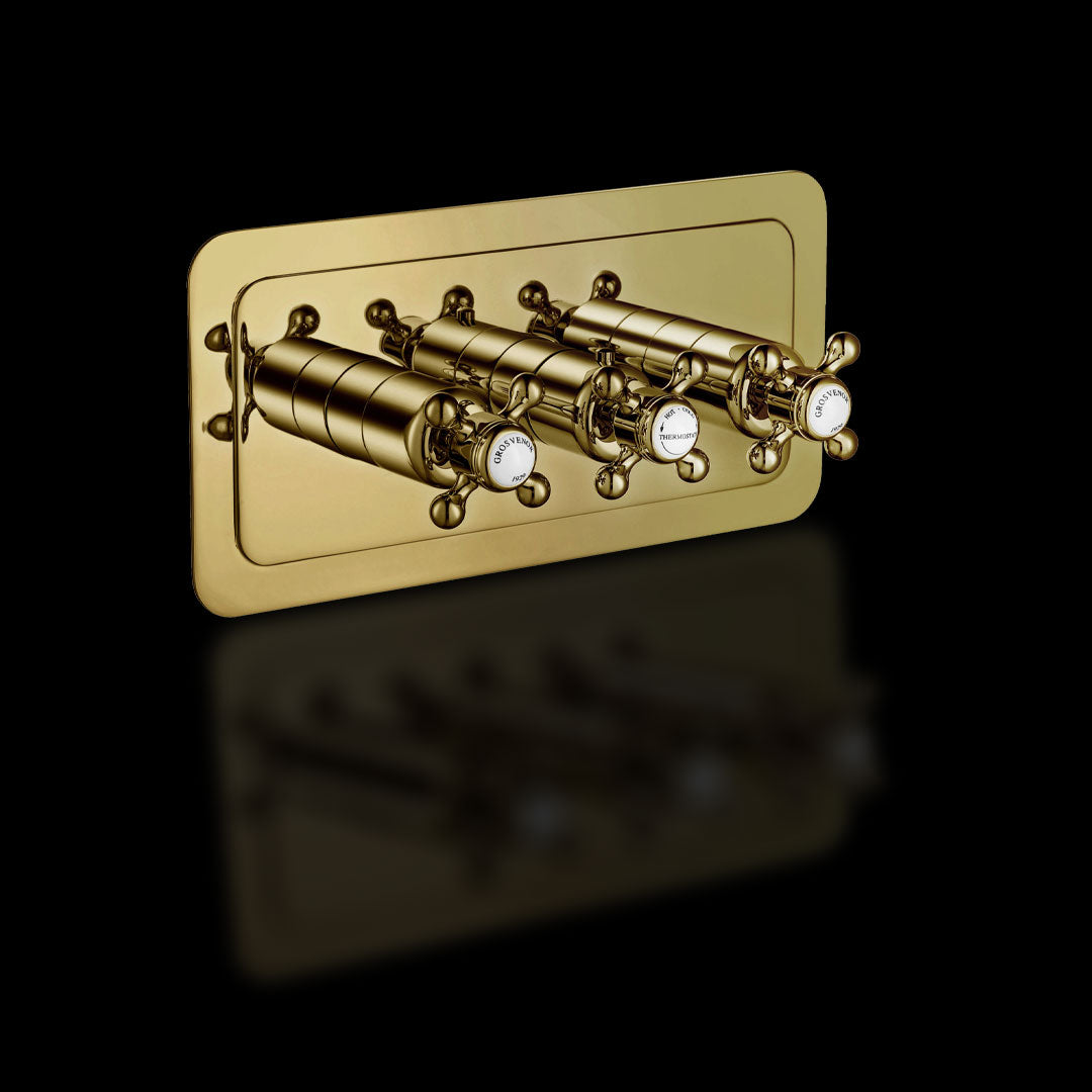 Chester Gold Cross Thermostatic Concealed 3 Outlet Shower Valve