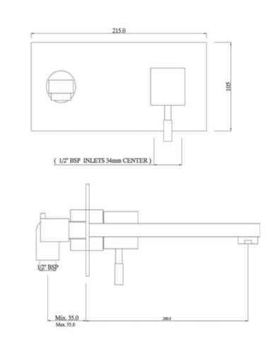 Stunning Concealed Wall Mounted Basin Taps with Single Lever Handle and a Spout with Easy to Clean Chrome Finishing, HP 1 [ANG-53233N] Secondary image