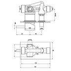 Gold Single Lever Manual Diverter Valve Technical Drawing