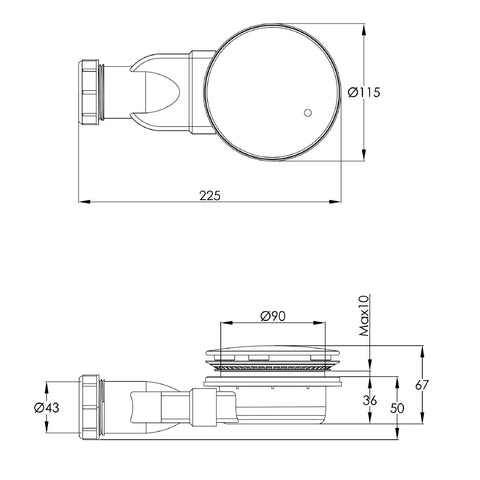 Slim Shower Waste [27502BBL] Technical Drawing