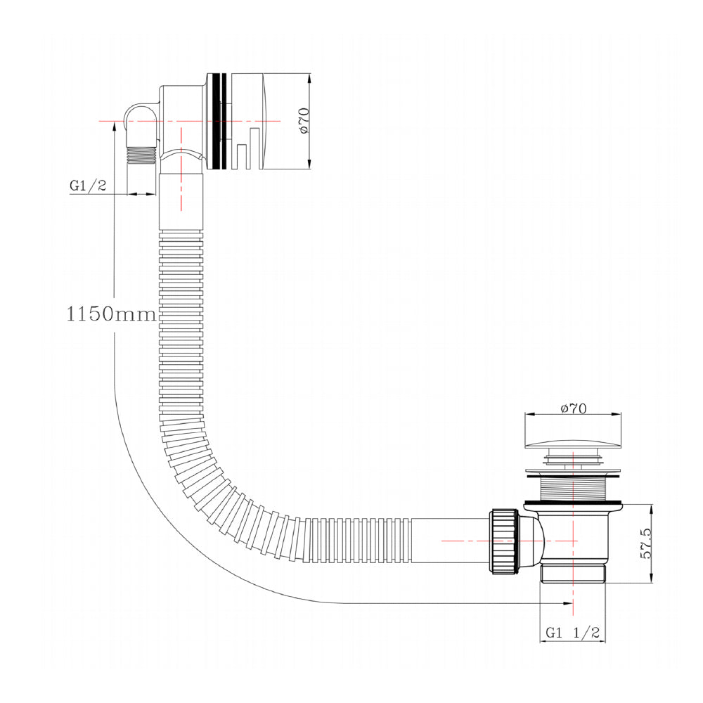click clack basin waste technical drawing Tapron