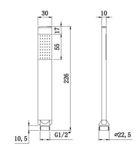 Aqua Slim Single Function Shower Handle Technical Drawing