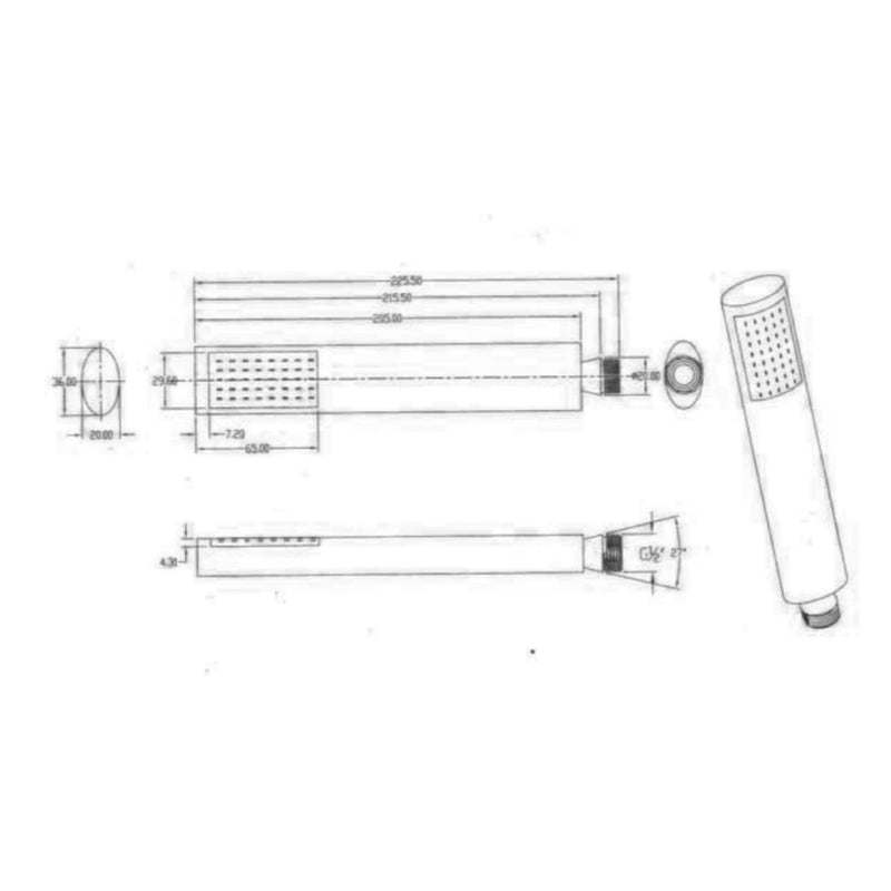 Slim Shower Handle Technical Drawing