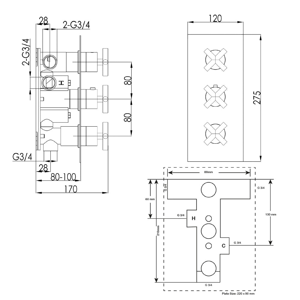 shower valves Technical Drawing