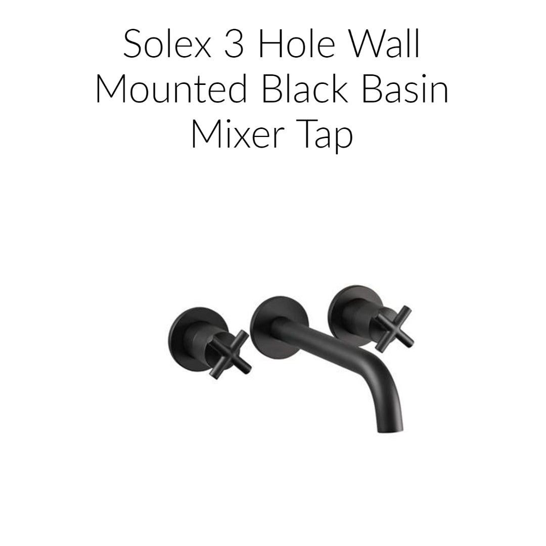 Solex 3 Hole Wall Mounted Black Basin Mixer Tap