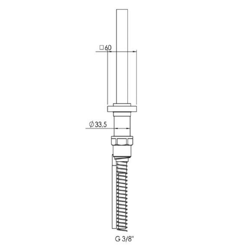 Square Extractable Shower Hose, Slim Handle with Overflow Waste technical drawing