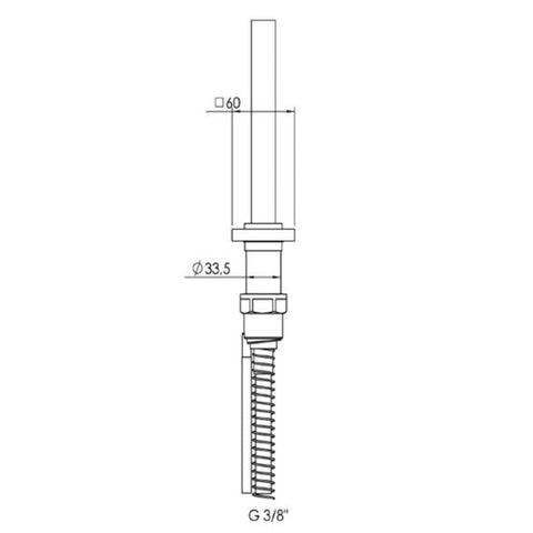 Square Extractable Shower Hose, Slim Handle with Overflow Waste technical drawing