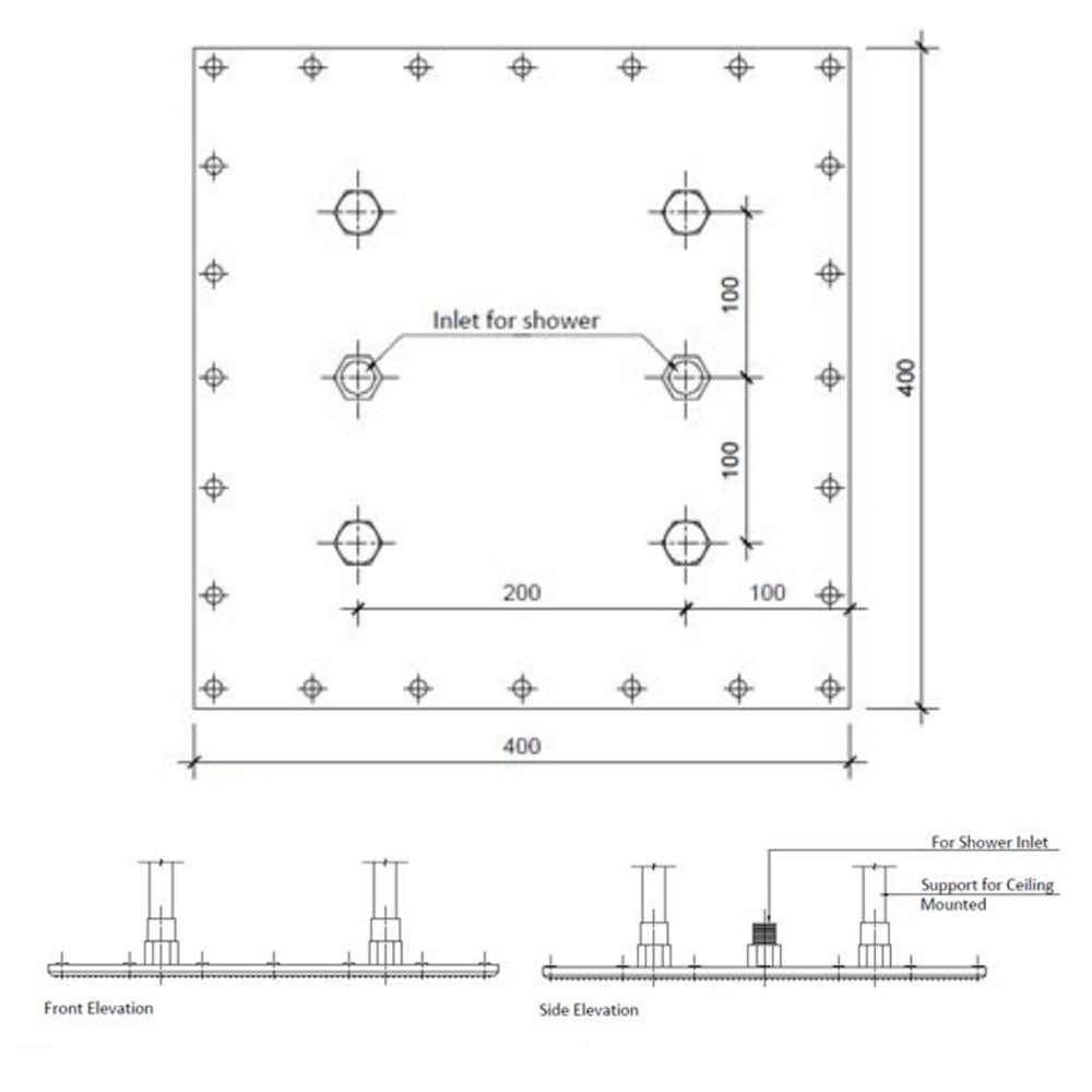 Square High-Pressure Shower Head Technical Drawing