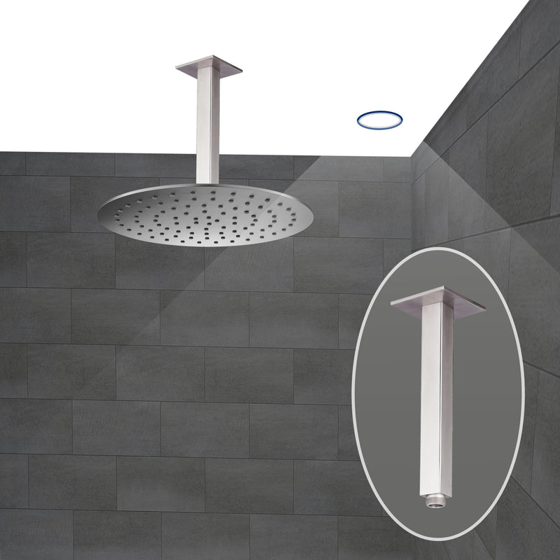 Stains-Free Inox Brushed Stainless Steel Square Ceiling Shower Arm - Projection 200mm