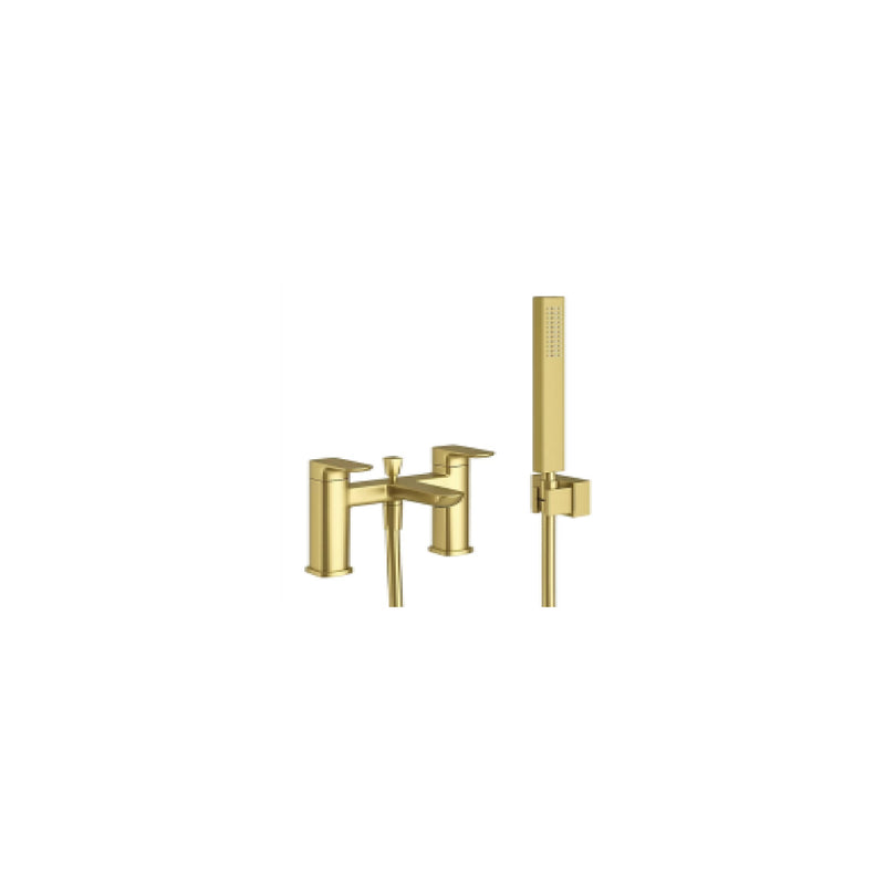 Gold Deck Mounted Bath Shower Mixer Tap with Shower Kit