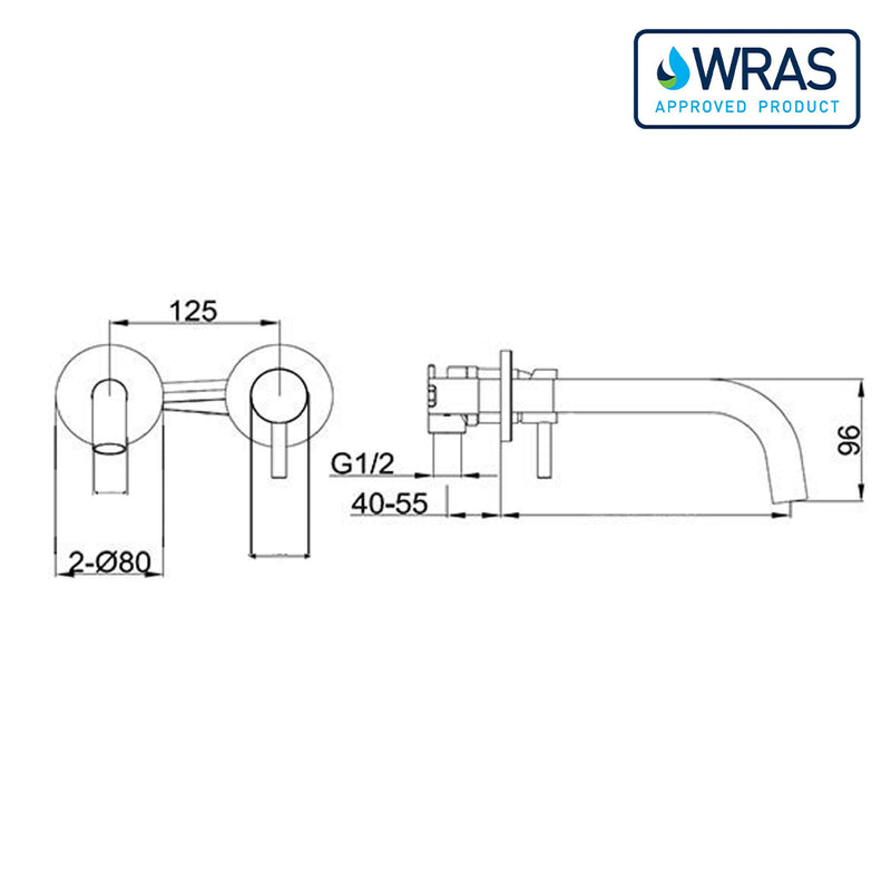 Gold Single Lever Wall Mounted Basin Mixer Tap Technical Drawing-Tapron