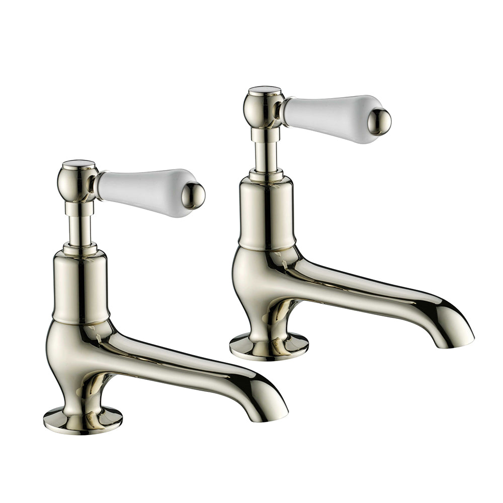 Traditional Long-Nose Deck-Mounted Basin Pillar Taps - Brushed Nickel Secondary image