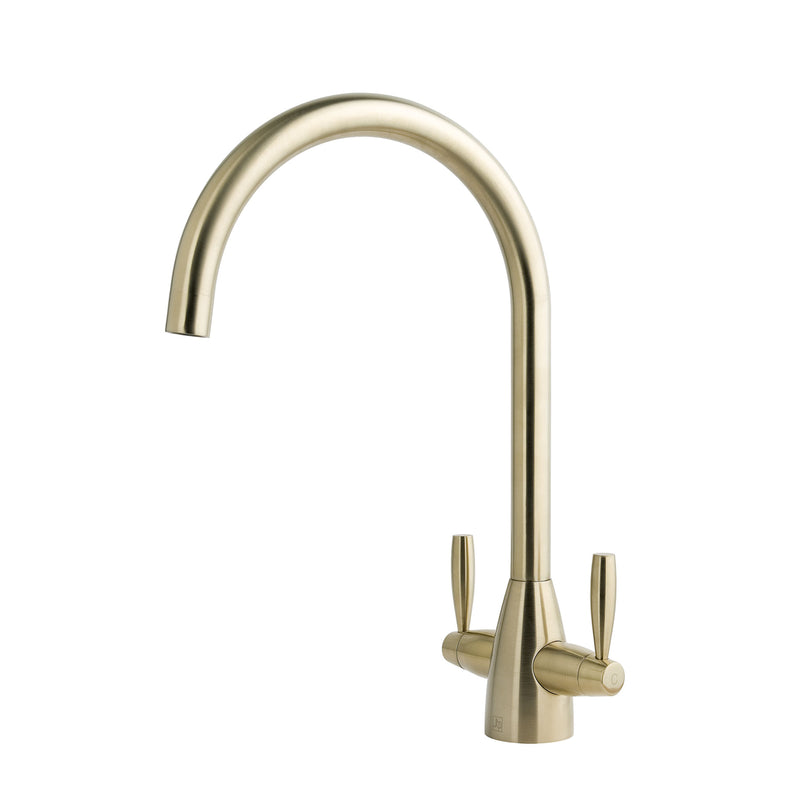 Gold Kitchen Tap with Long Swivel Spout - brushed gold finish