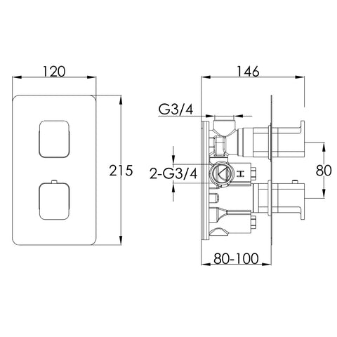 concealed shower mixer valve technical drawing