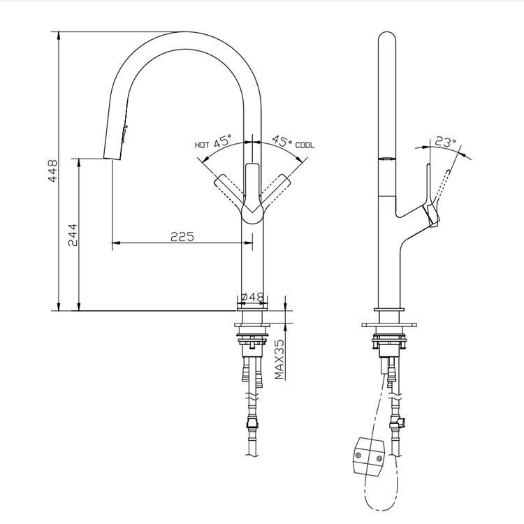 Technical Drawing Black Kitchen Tap
