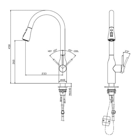 Tapron Kitchen Mixer Tap Technical Drawing