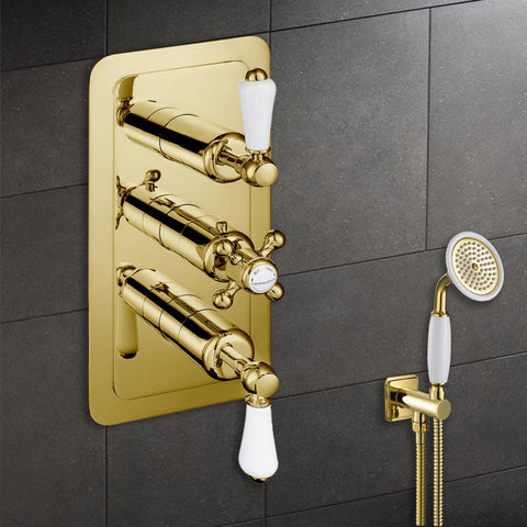 Tapron Lever Gold 2 Outlet Thermostatic Concealed Shower Valve - Vertical, MP 0.5