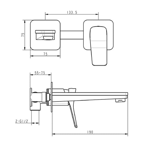 wall mounted basin taps technical drawing