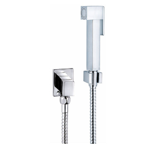 Square Toilet Douche Kit with Angle Valve - Chrome Finish