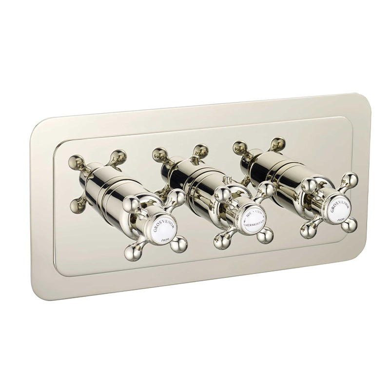 Two Outlet Concealed Thermostatic Shower Valve Horizontal - Nickel