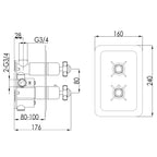 Thermostatic Conceal Shower Valve Technical Drawing-Tapron