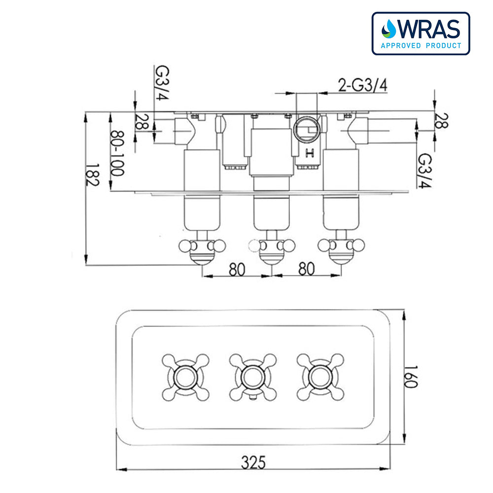 concealed thermostatic shower valve Technical Drawing