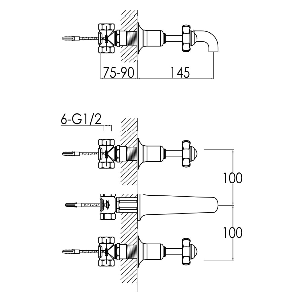Traditional basin mixer tap Technical Drawing